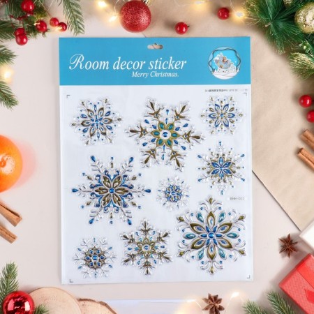 Stickers on the windows "New Year" snowflakes, golden tone, 38x30 cm-1