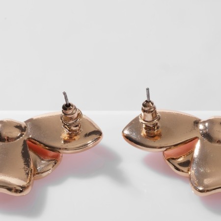 Emall earrings "Flower" half, pink color in gold-2