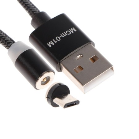 MaxVI MCM -01M cable, microUSB - USB, 2 A, 1 m, magnetic, nylon, backlight, black