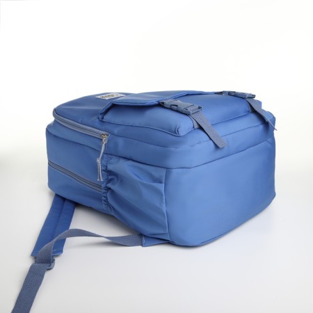School backpack from textiles, 3 pockets, blue color-4