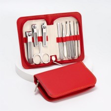 Manicure set, 10 items, in a case, red