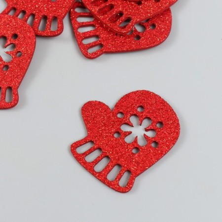 Decor "Mitten" red 5 cm set 6 pcs foam glitter