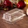A plastic disposable container with an insoluble lid, 18.4 × 11.2 × 7.9 cm, internal 16.2 × 8.2 × 6.6 cm, is a transparent color