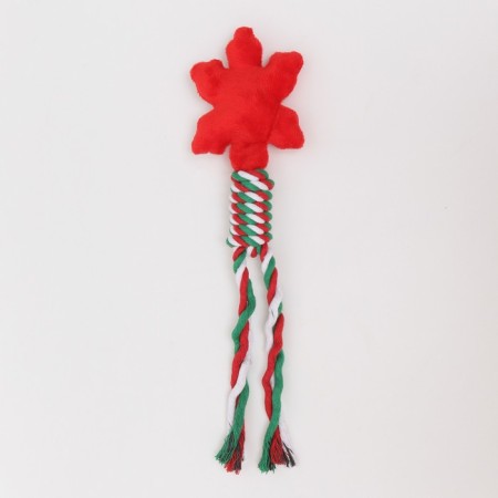A squeaking toy, soft for dogs "Snowflake" with a rope, 32 cm-4