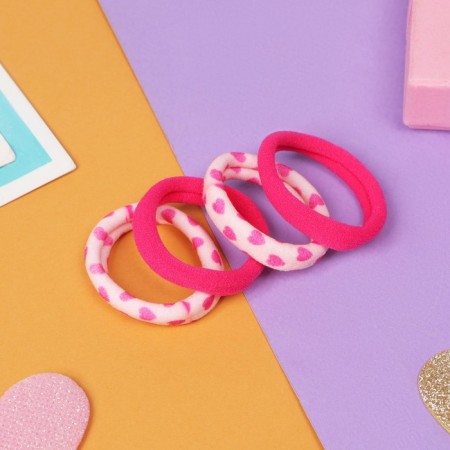 Hair gum "Doll" (set 4 pcs) Stylish hearts, 4 cm, mix-1