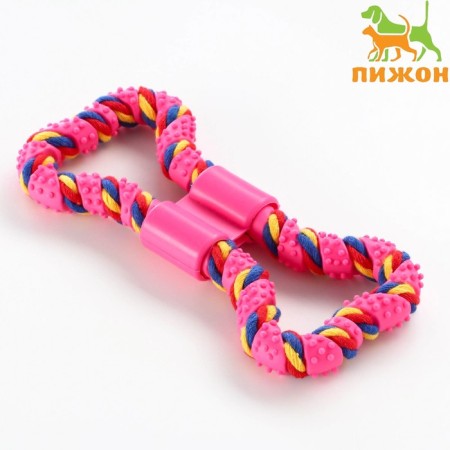 A toy is twisted from rubber and rope "Putness", 19.5 cm, pink