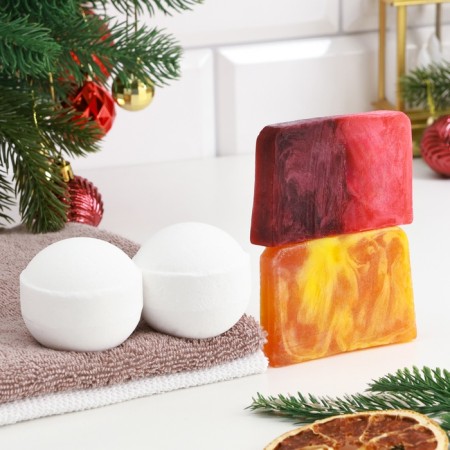 New Year. Set 2 bombs "Rose, Persian" and 2 soaps "Orange-brown-coffee, lingonberry"-1