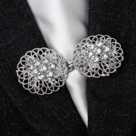 Cardigan clamp "Lace", white color in silver