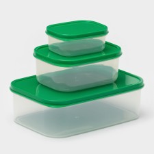 A set of food rectangular lobggling containers, 3 pcs: 150 ml, 500 ml, 1.2 l, green color