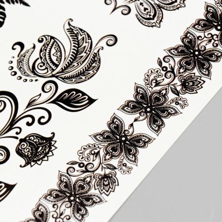 Tattoo on the body black "Flower ornaments" 21x14.8 cm-2