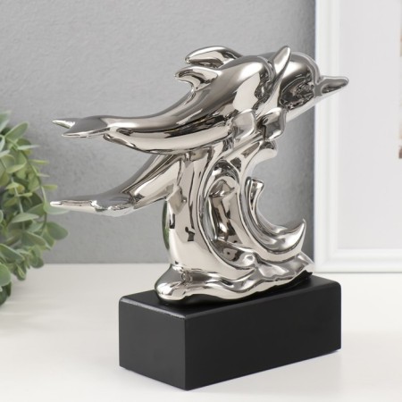 Souvenir ceramics "Dolphins on the waves" silver 7.3x22x23 cm-1