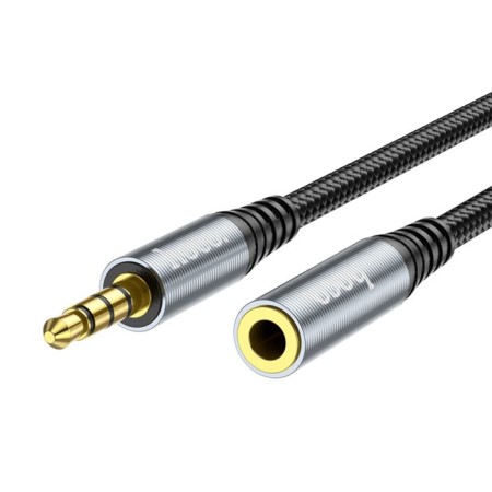Hoco UPA20, Jack 3.5 mm (M) cable - jack 3.5 mm (F), 1 m, nylon, gray