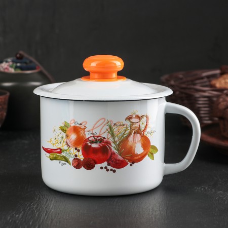 Lid mug, 1 L, Mix drawing, white color-7