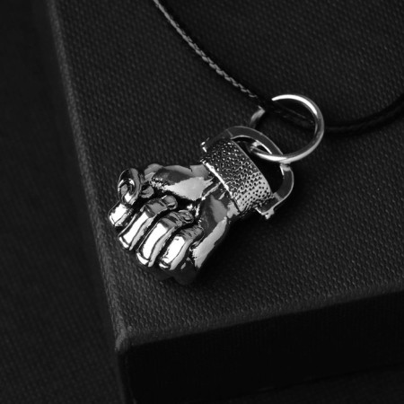 Unisex “Fist” pendant, black silver color on a black lace, 60 cm-1
