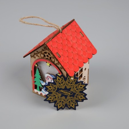 Christmas tree toy "House with the Snow Maiden", from batteries, glow warm white-2