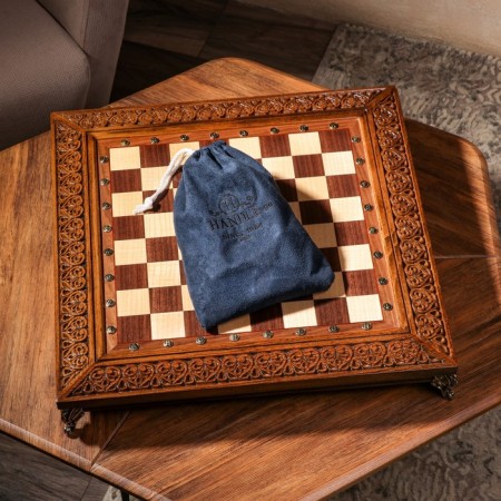 Handmade chess "Grossmaster", deep cutting, on legs, 55x55 cm, walnut array, Armenia-4