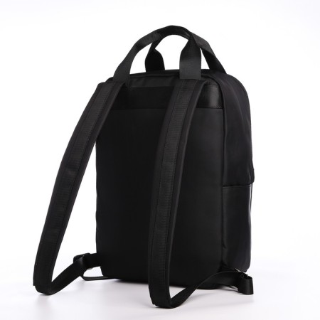 Young backpack from textiles with a zipper, a laptop department, 4 pockets, black color-3