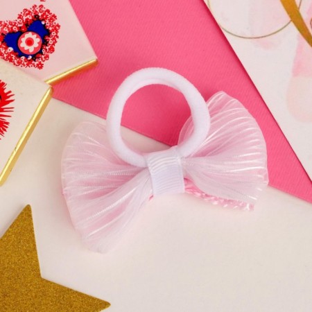 Hair elastic band Bant "Alyonushka" Strazinka, 6.5 cm, pink-white-1