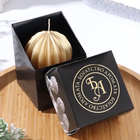 Figure candle "Faced ball", 6.5x6.5 cm, gold, in a box-2