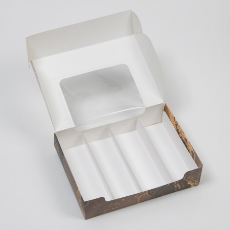 Box for eclairs, confectionery packaging, 4 inserts, “marble”, 20 x 15 x 5 cm-1
