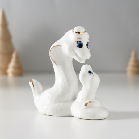 Souvenir Ceramics "Pope Snake and Baby" White with gold 4x9x8 cm