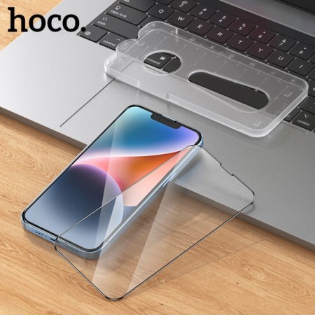 Hoco protective glass for iPhone 14 Plus/13 Pro Max, with a frame for installation, full glue-8