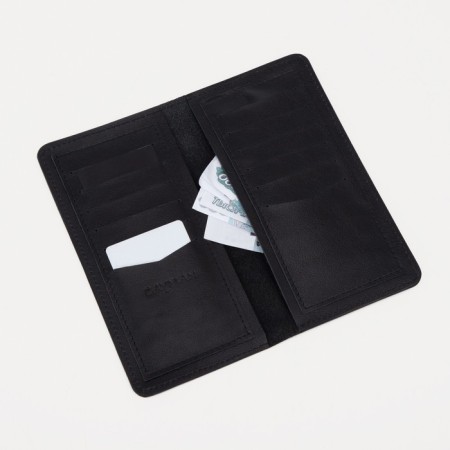 Male purse without fastening, for bills, for cards, black color-2