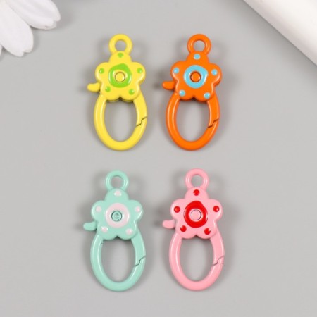 Carabiner Metal with a ring "Oval. Flower" mix 3.6x1.8 cm-1