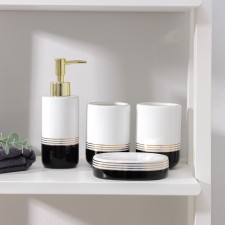 A set of accessories for the lily bathroom, 4 items (300 ml dispenser, soap dish, 2 glasses), white-black color