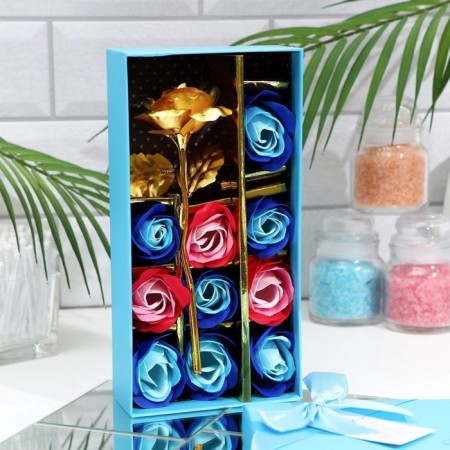 Soap roses of colored shades and gold rose, set 11 pcs-6