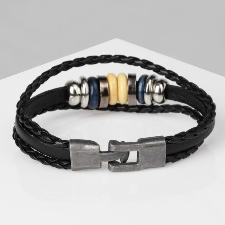 Bracelet Unisex "Style" disks, black color with gray metal, 21.5 cm-1