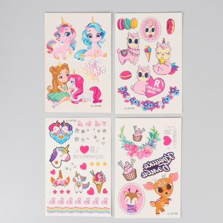 A set of children's tattoos, 4 pcs: llama, balloon, unicorn, deer-1