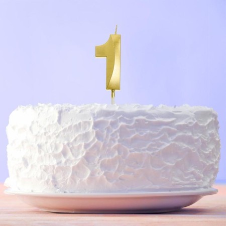 Candle for the cake, the number "1", gold.
