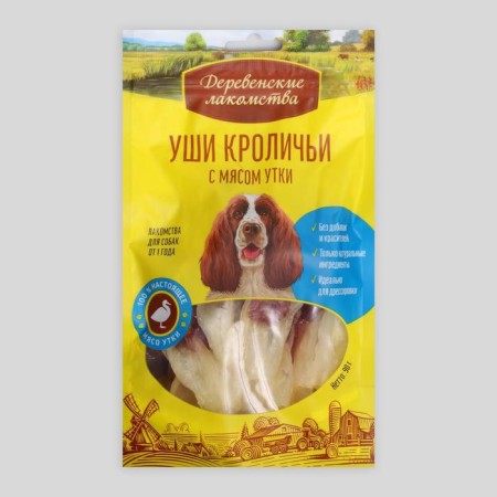 Rabbit ears "rustic goodies" for dogs, with duck meat, 90 g