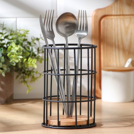 Drywall for cutlery "Aesthetics", 11.2 × 11.2 × 16.5 cm, black color-1