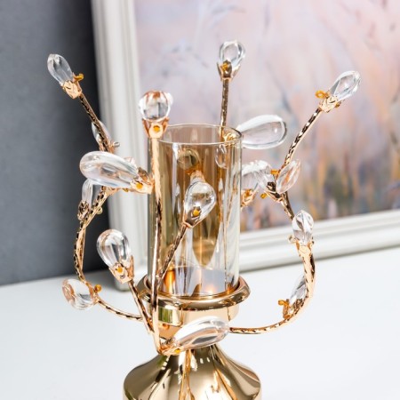 Summary Metal for 1 candle "Treaters with crystals. Column" Gold 25x15x15 cm-2