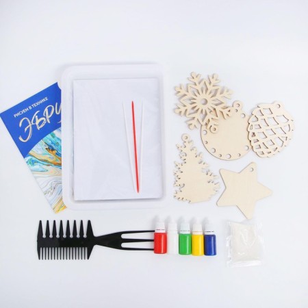 Set for creativity "Draw in the EBRU technique", A5, New Year, 5 Christmas tree decorations-1