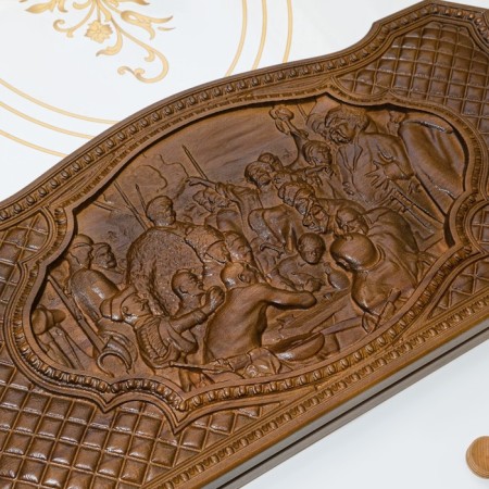 Carved backgammon "Cossacks", from an array of Buk, Patina, 58 x 56 cm-2