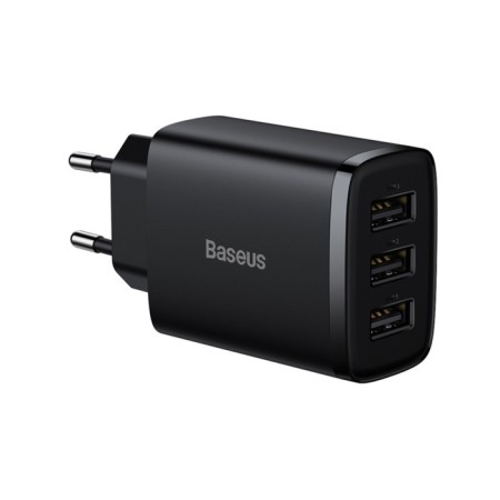Network charger Baseus, 3USB, 3 A, 17W, black-2