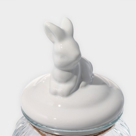 Glass Bank for bulk products with a ceramic lid of the bunny, 950 ml-2