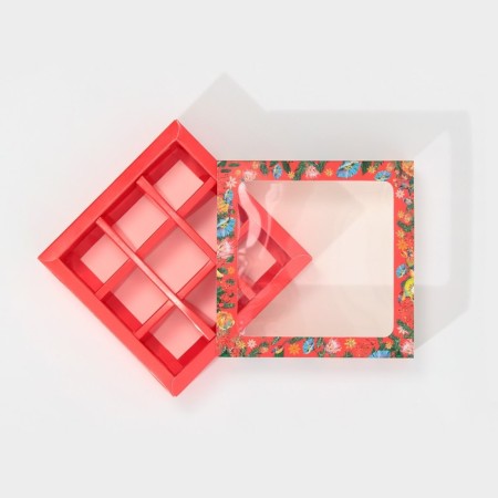 Box for 9 sweets with cells "Bright New Year" 14.5 x 14.5 x 3.5 cm, New Year-4