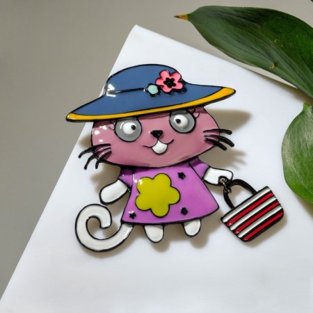 Multiple brooch "Madame cat", colored in ferrous metal-4