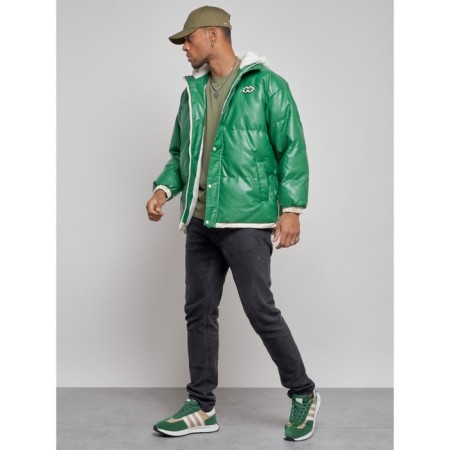 Eco -leather jacket men, size 50, green color-1