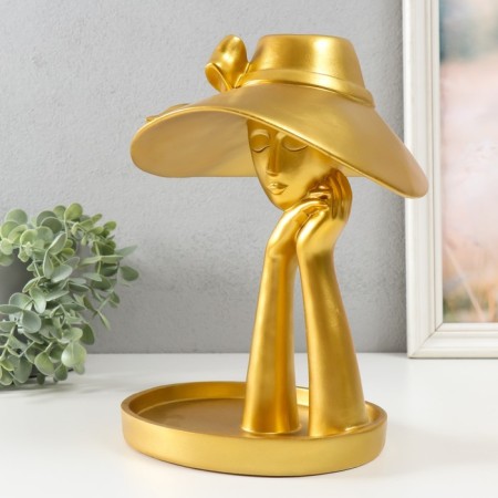Souvenir Polystone stand "Girl in a hat with a bow" gold 28x21x19 cm-3