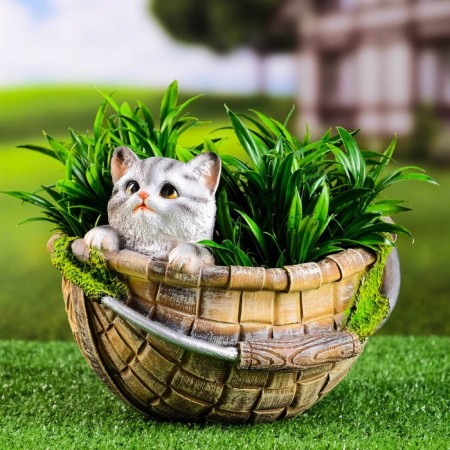 Figure pot "Kitten in the basket" 23x21x18cm