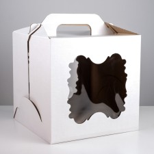 Box for cake, 2 windows, white, 30 x 30 x 30 cm