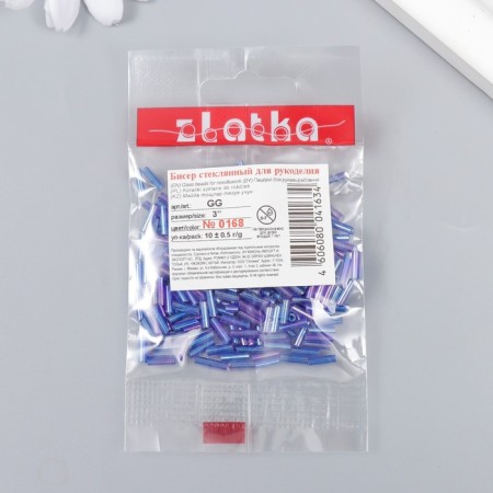 Бисер "Zlatka" стеклярус 10 г, размер 3", 6 мм, №0168 т.синий 93"78559-2