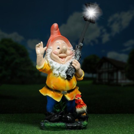 Garden Light "Dwarf with a lantern and a rooster" 31x23x56cm-4