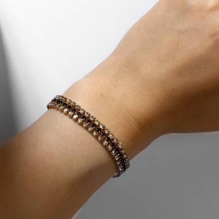 Bracelet with rhinestones "ice" elegance, lines, white-black color in gold, l = 18 cm-5