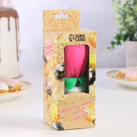 Candle for the cake musical "Bud", spinning, pink, 14.5 cm-6